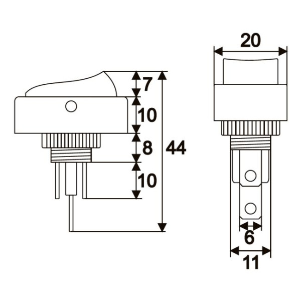 Interupator basculant 1 circuit 20A-12VDC OFF-ON, cu LED verde ǀ 09047ZO - imagine 2