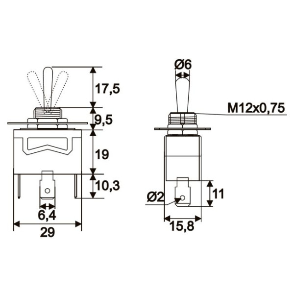 Intrerupatoare cu brat de moment 1 circuit 10A-250V (ON)-OFF-(ON) ǀ 09054 - imagine 2