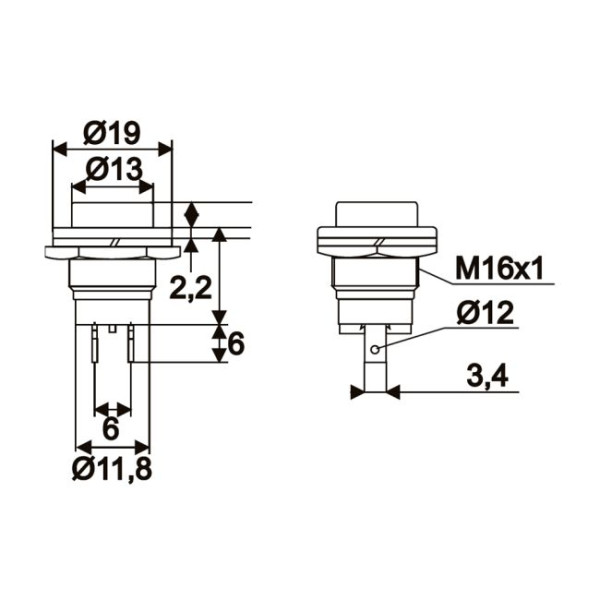 Buton 1 circuit 2A-250V OFF-(ON), negru ǀ 09065FK - imagine 2