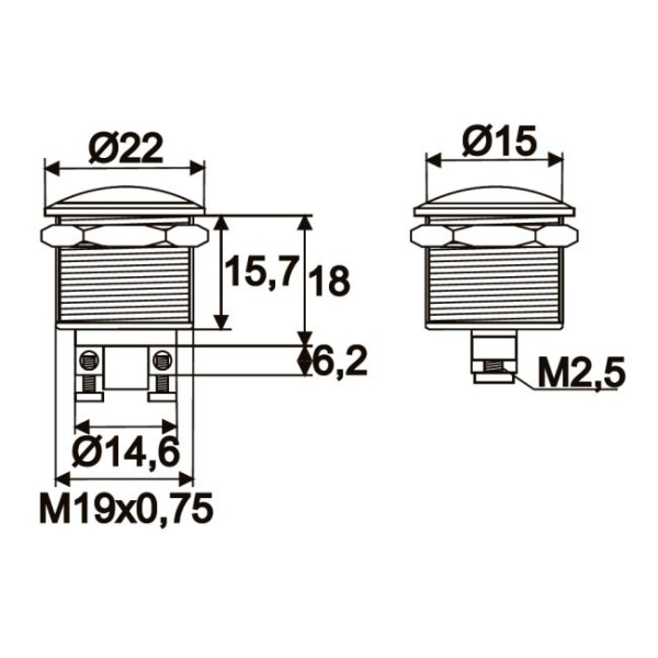 Buton 1 circuit 2A-250V OFF-(ON), metal ǀ 09069 - imagine 2