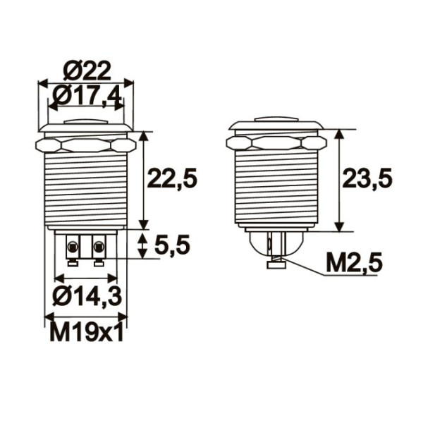 Buton, 1 circuit 2A-250V OFF-(ON), metal • rezistent la apa ǀ 09078 - imagine 2