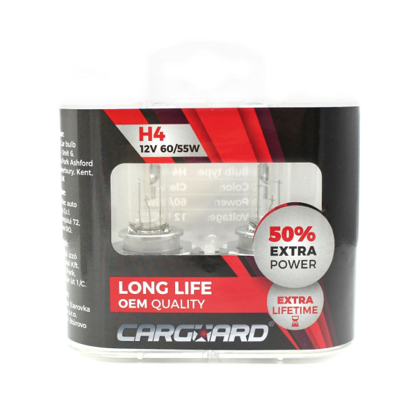 Set de 2 becuri Halogen H4, 55W, +50% Intensitate - LONG LIFE - CARGUARD ǀ BHA013