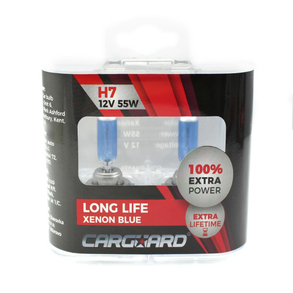 Set de 2 becuri Halogen H7 +100% Intensitate - LONG LIFE - CARGUARD ǀ BHA024