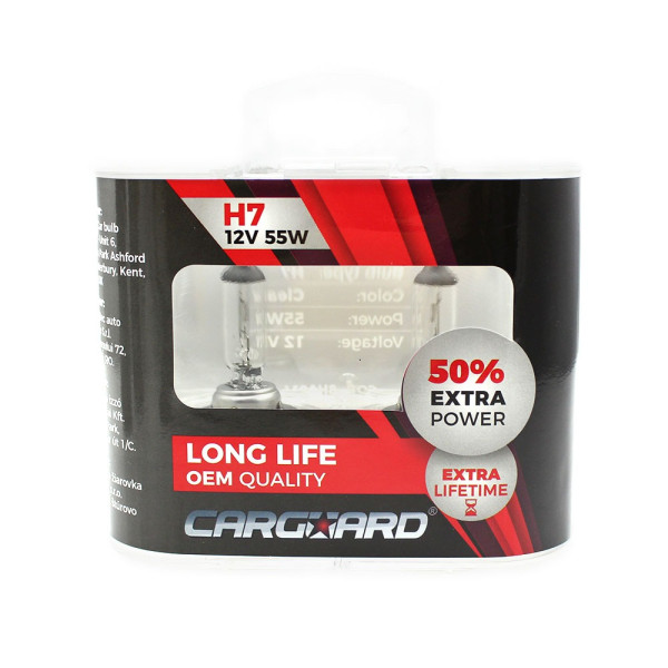 Set de 2 becuri Halogen H7, 55W, +50% Intensitate - LONG LIFE - CARGUARD ǀ BHA014