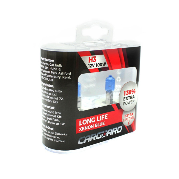 Set de 2 becuri Halogen H3, 100W +130% Intensitate - LONG LIFE - CARGUARD ǀ BHA032 - imagine 3