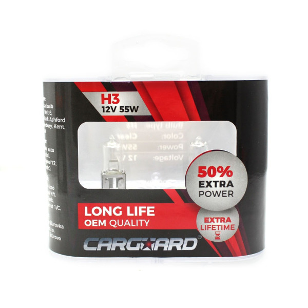 Set de 2 becuri Halogen H3, 55W +50% Intensitate - LONG LIFE - CARGUARD ǀ BHA012 - imagine 3