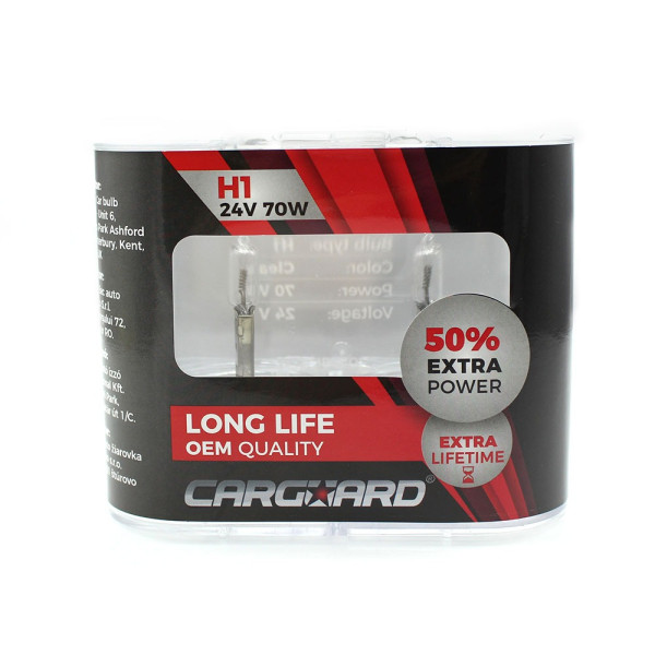 Set de 2 becuri Halogen 24V - H1, 70W, +50% Intensitate - LONG LIFE - CARGUARD ǀ BHA041 - imagine 3