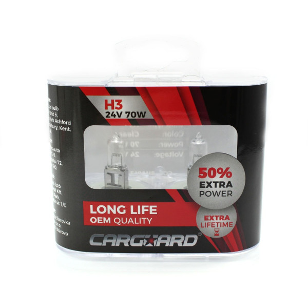 Set de 2 becuri Halogen 24V - H3, 70W, +50% Intensitate - LONG LIFE - CARGUARD ǀ BHA042