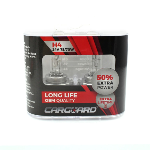 Set de 2 becuri Halogen 24V - H4, 70W, +50% Intensitate - LONG LIFE - CARGUARD ǀ BHA043