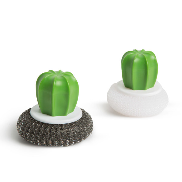 Set burete de spalat vase din fibre de otel/plastic - 2 buc. - model cactus - 8.5 x 8 cm ǀ 56157