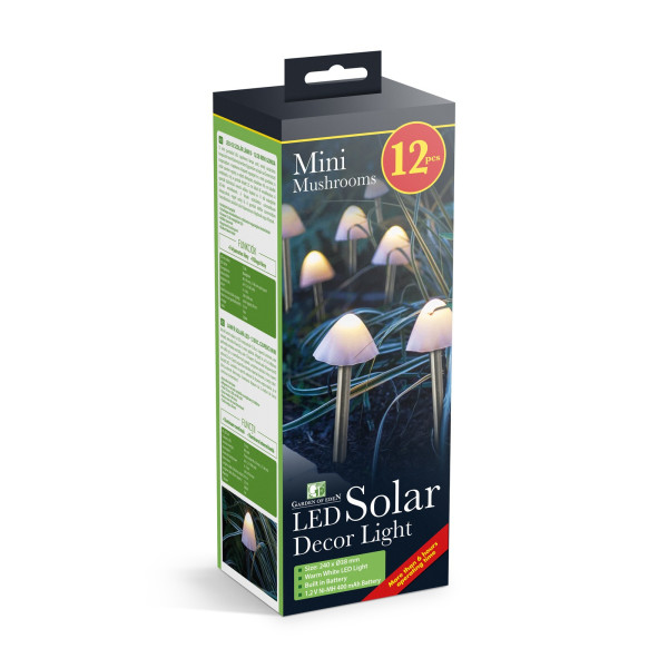 Garden of Eden - Lampa solara LED 12 buc. ciuperci mini alb cald 24 cm x 4 m ǀ 11243 - imagine 4