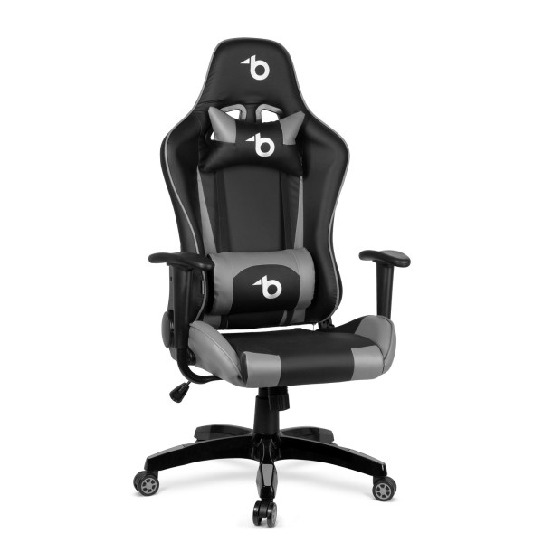 Scaun gri de gaming - cu perna de talie si perna pentru cap ǀ BMD1106GY