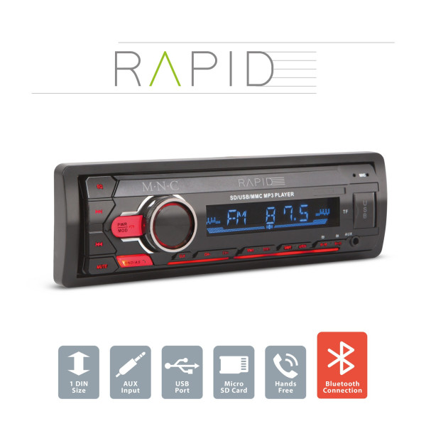 Player auto „Rapid” - 1 DIN - 4 x 50 W - BT - MP3 - AUX - SD - USB ǀ 39750