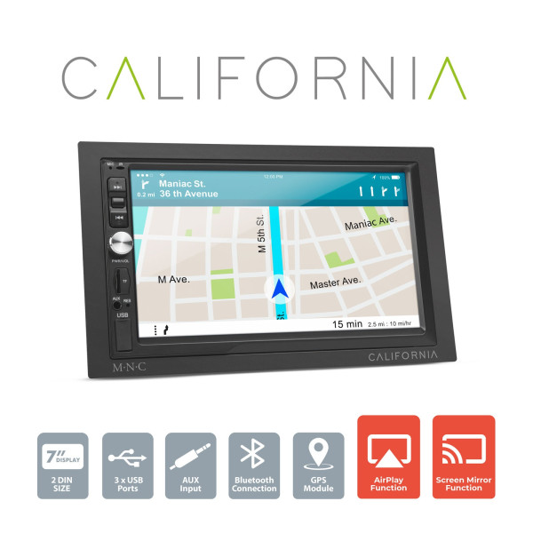 Player auto „California” - 2 DIN - 4 x 50 W - WiFi - BT - MP5 - AUX - SD - USB ǀ 39753