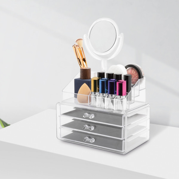 Organizator cosmetic transparent, cu oglinda ǀ BW4004