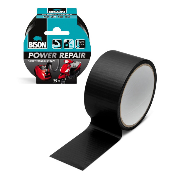 Banda adeziva intarita cu material BISON Power Repair - neagra - 10 m ǀ B12513