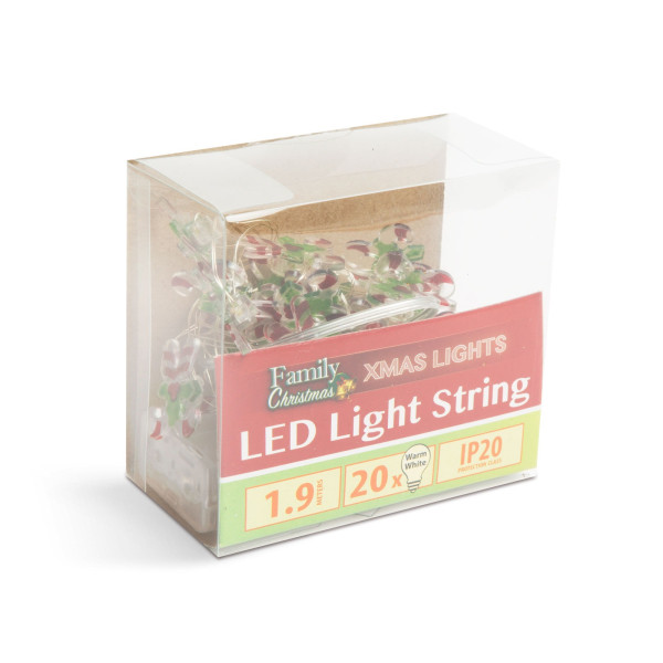 Sir de lumini LED - forma de acadele baston - 2,2 metri - 20 LEDuri - alb cald - 2 x AA ǀ 58927 - imagine 2