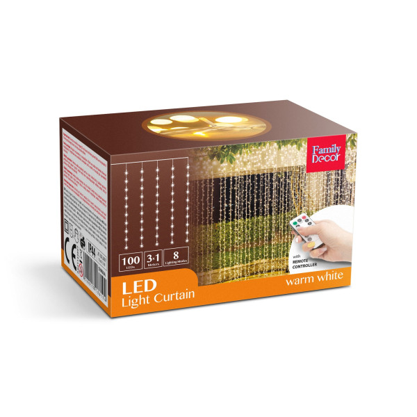 Perdea luminoasa - 100 LEDuri alb-cald - 3 x 1 m - 230V - cu telecomanda ǀ 58906A - imagine 5