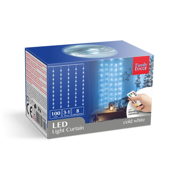 Perdea luminoasa - 100 micro-LEDuri - alb rece - 3 x 1 m - 230V - cu telecomanda ǀ 58904B - imagine 4