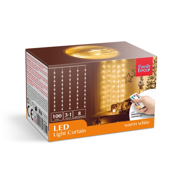 Perdea luminoasa - 100 micro-LEDuri - alb cald - 3 x 1 m - 230V - cu telecomanda ǀ 58904A - imagine 4