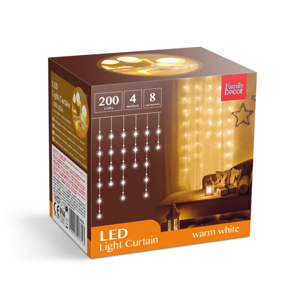 Perdea luminoasa - 200 LEDuri - alb cald - IP44 - 4,2 m - 8 programe ǀ 58901A - imagine 6