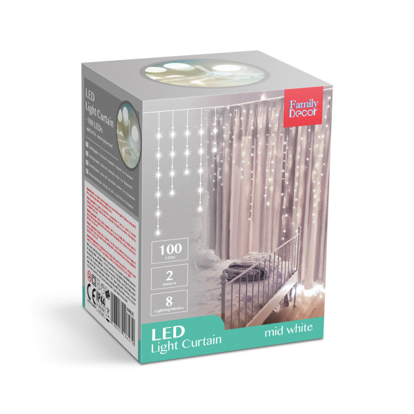 Perdea luminoasa - 100 LEDuri - alba - IP44 - 2,2 m - 8 programe ǀ 58902C - imagine 6