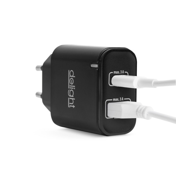 Adaptor de retea USB + Type-C PD20W cu incarcare rapida - negru ǀ 55047BK