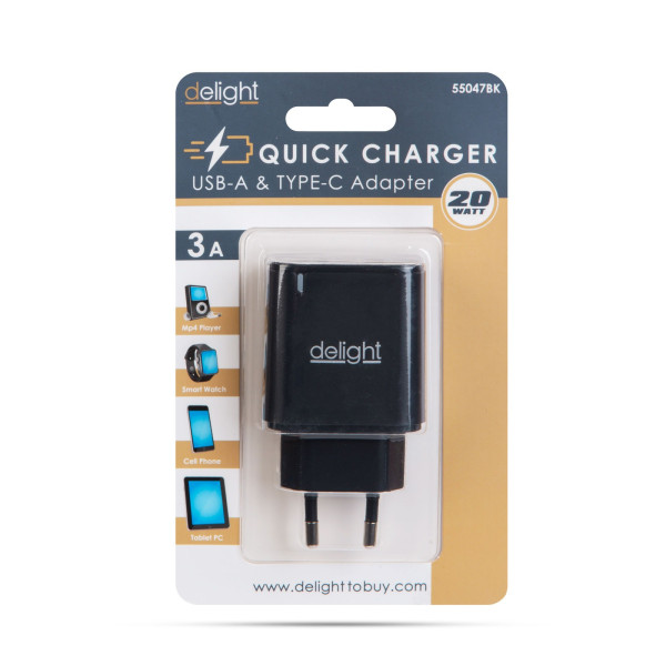 Adaptor de retea USB + Type-C PD20W cu incarcare rapida - negru ǀ 55047BK - imagine 4