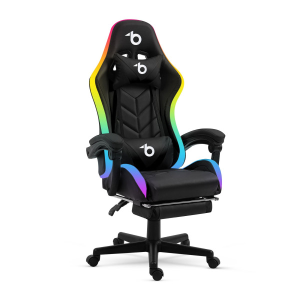 Scaun gamer RGB LED - cu cotiere, perna - negru ǀ BMD1115BK