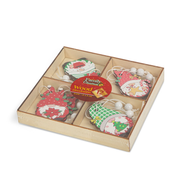 Set decoratiuni brad - pentru agatat, spiridusi din lemn - 4 tipuri - 12 buc/pachet ǀ 58565B - imagine 3