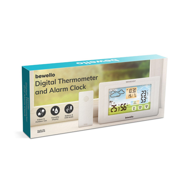 Termometru digital si ceas cu alarma - exterior / interior - USB, baterie - alb ǀ BW2070 - imagine 4