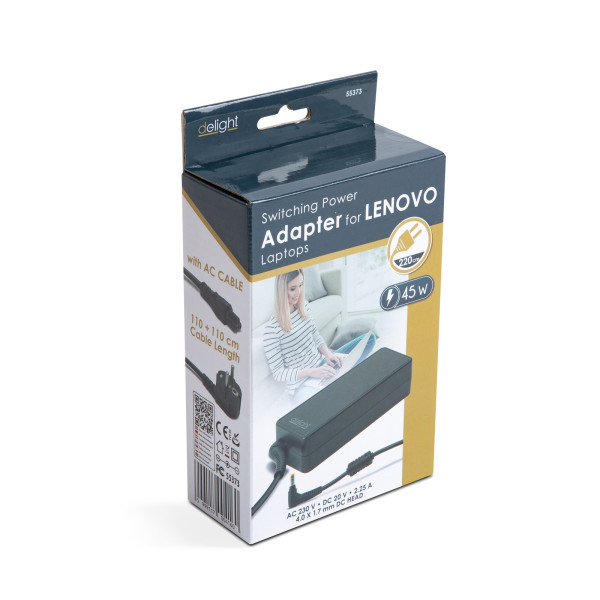 Adaptor pentru laptop Lenovo 45W - 20V - 2.25A - 4 x 10.65 mm / 1.7 x 9 mm ǀ 55373 - imagine 2