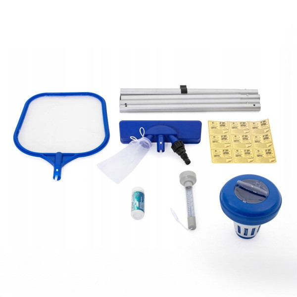 Set de curatare piscina - tija, plasa, cap de curatare, termometru, tester de ph, dozator ǀ 56423