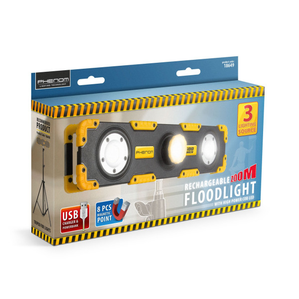 Reflector LED cu acumulator - intensitate si focalizare reglabile - 1200 lumeni PHENOM ǀ 18649 - imagine 6